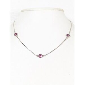 Vintage‎ Medici Purple Glass Station Necklace Silver Tone Bezel Set 16"